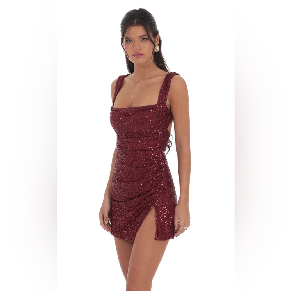 Lucy in the Sky Burgundy Sequin Mini Dress - Picture 5 of 15